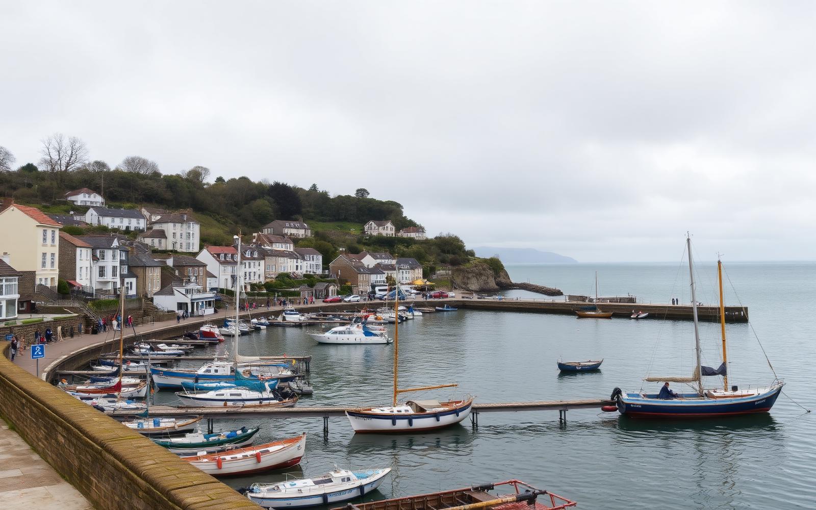 Torquay harbour and seafront with terraced houses rising up the hillside