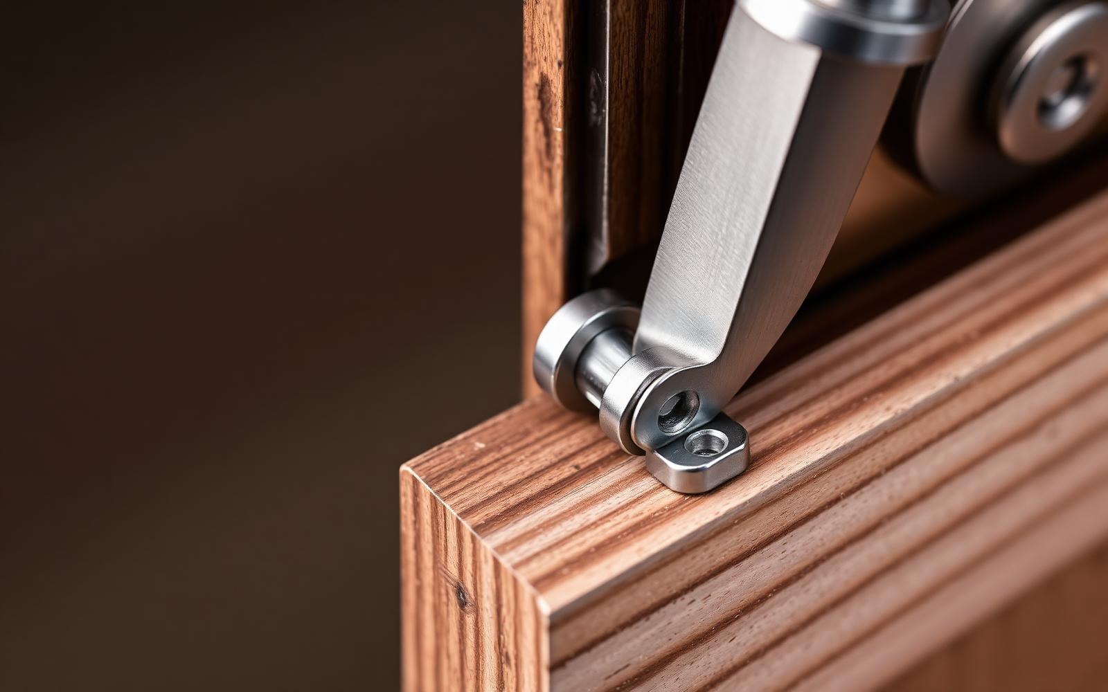 Locksmith fitting a bolt and lock hardware into the edge of a wooden door