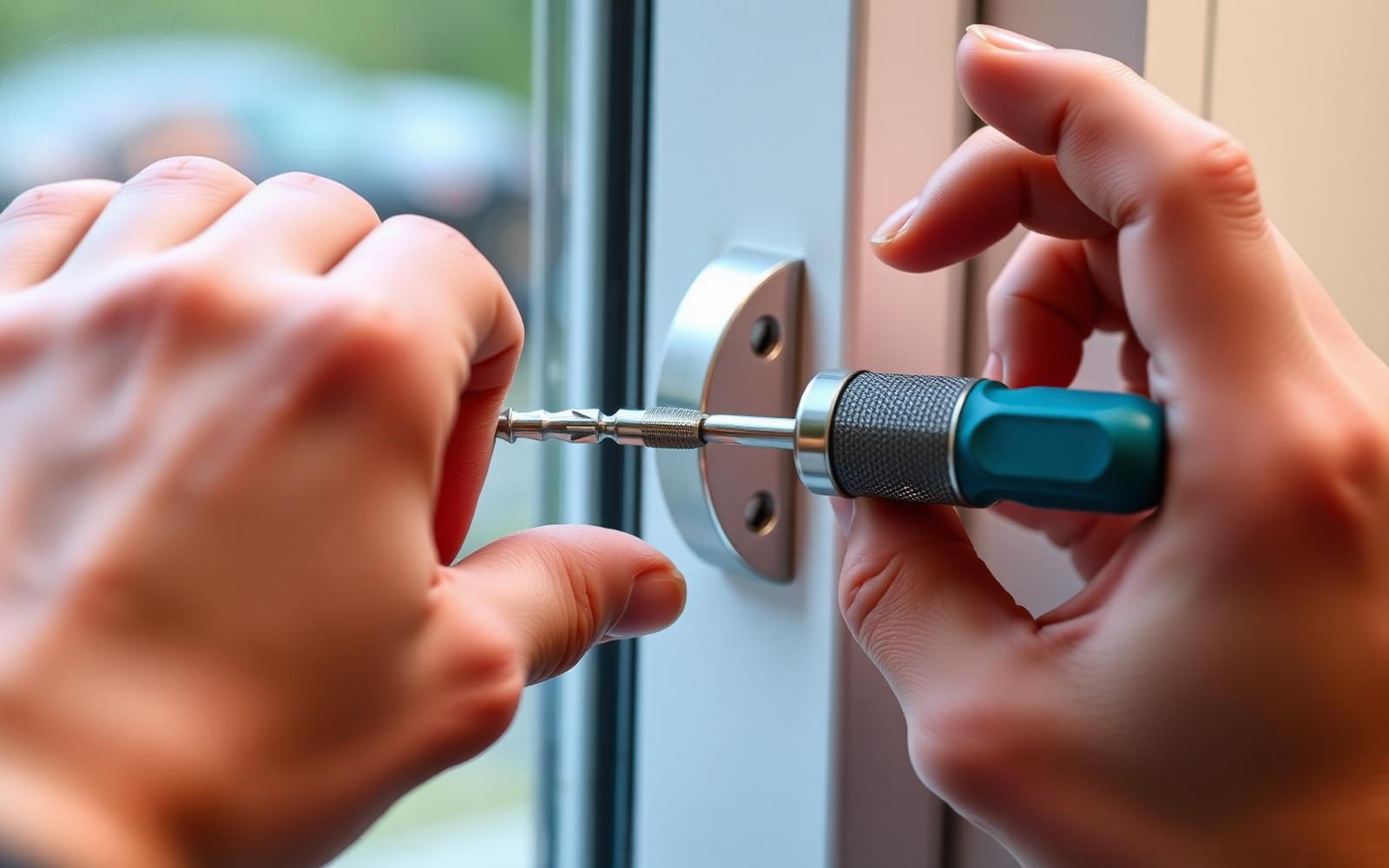Locksmith fitting a key-operated lock to a uPVC window handle